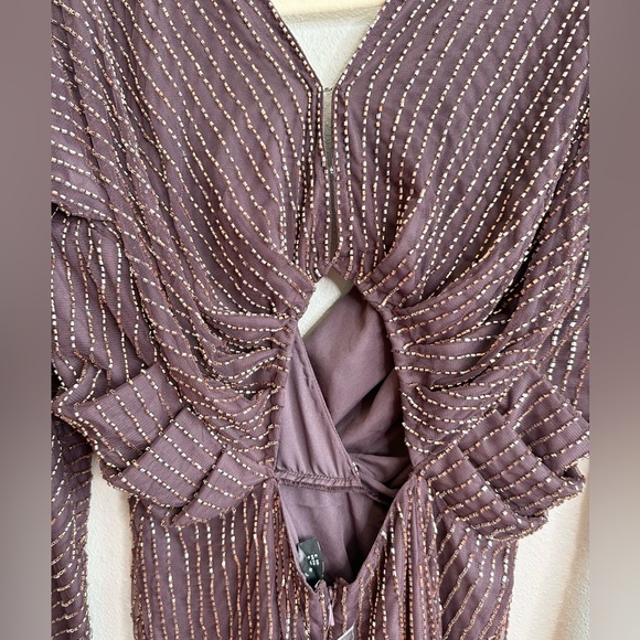 NWT ASOS Gold Linear Batwing Midi Dress Sz 2 - Picture 11 of 12